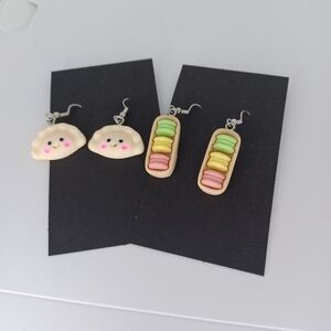 Handmade Dumpling and Multicolor Macaroon Earrings NWT